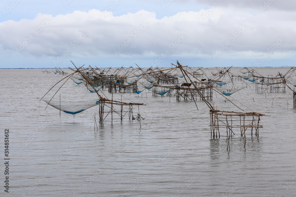 Fish Lift Nets for catch the fish in lake, Thailand