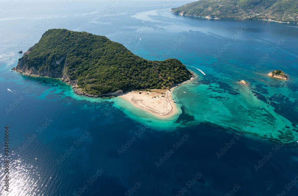 Marathonisi Island aerial shot, Zakynthos Greece