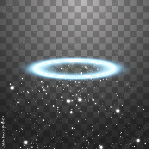 Blue halo angel ring. Isolated on black transparent background, vector illustration