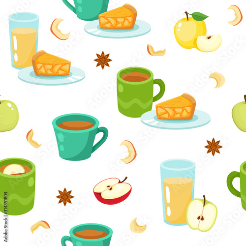Vector seamless pattern of apple drinks isolated on white
