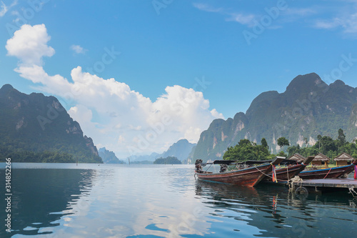 View of Ratchaprapa dam or  Cheow Lan Dam. Surathani Thailand photo