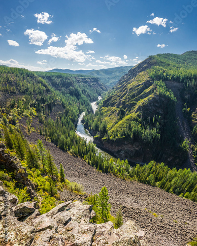 Siberian Sayan mountain landscape. Balyiktyig hem river in canyon.