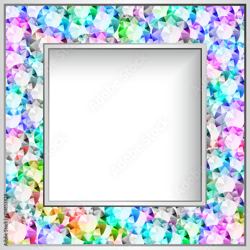 Square frame with diamond jewelry border pattern, elegant jewellery decoration for wedding invitation card or packaging design