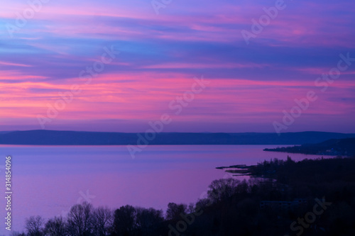 Sunset in Balaton at Balatonakarattya in winter time