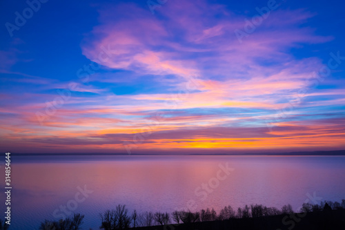 Sunset in Balaton at Balatonakarattya in winter time