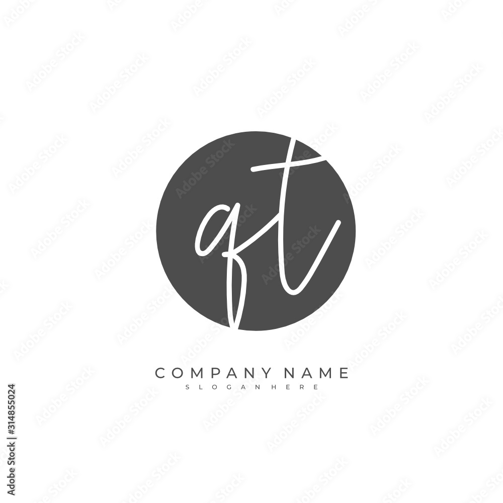 Handwritten initial letter Q T QT for identity and logo. Vector logo template with handwriting and signature style. Handwritten initial letter Q T QT for identity and logo. Vector logo template with handwriting and signature style.