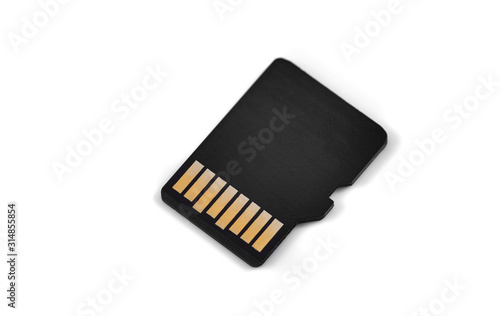 MicroSD card on the white background macro photo