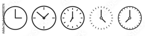 Vector Time and Clock icons in thin line style. photo