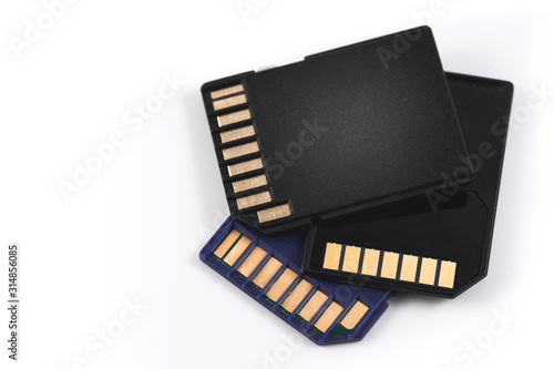 SD cards on the white background macro photo
