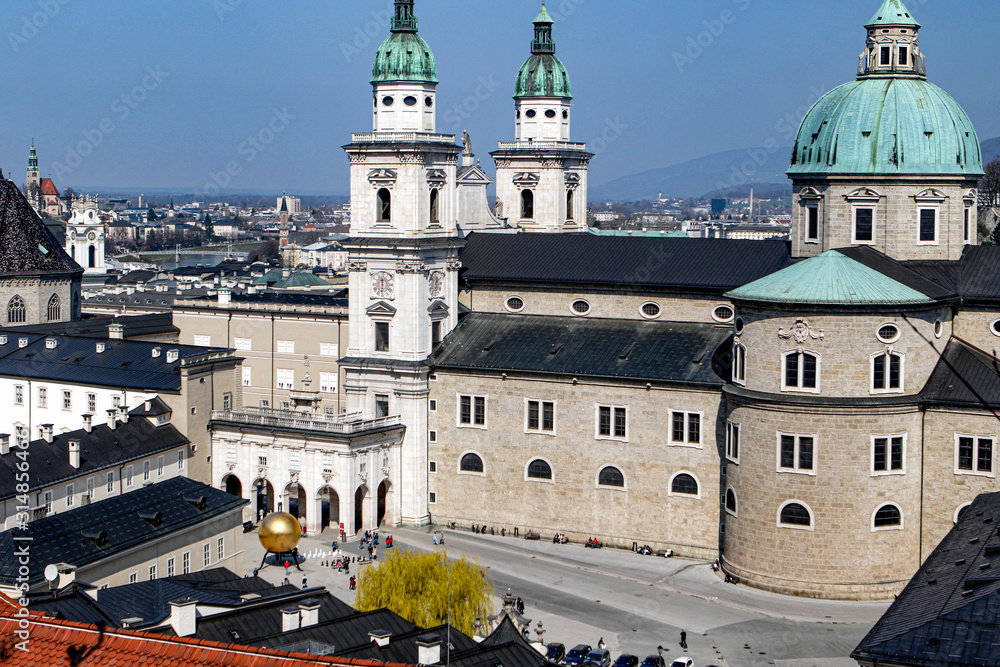 Salzburg Austria top view on the roofs of apartment buildings on a background of mountains 3