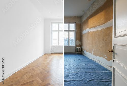 Canvastavla empty room before and after renovation - home refurnishment -