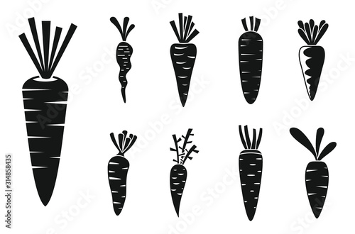 Carrot vegetable icons set. Simple set of carrot vegetable vector icons for web design on white background