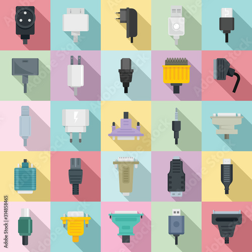 Adapter icons set. Flat set of adapter vector icons for web design