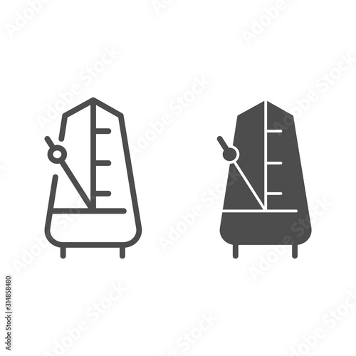 Metronome with moving pendulum line and glyph icon. Tempo vector illustration isolated on white. Musical equipment outline style design, designed for web and app. Eps 10.