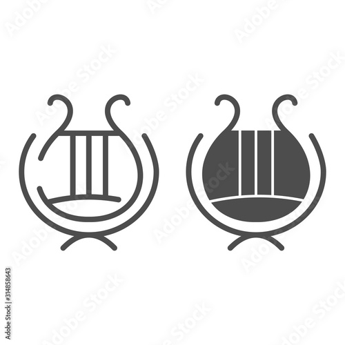 Greek lyre instrument line and glyph icon. Ancient lira instrument vector illustration isolated on white. Musical instrument outline style design, designed for web and app. Eps 10.