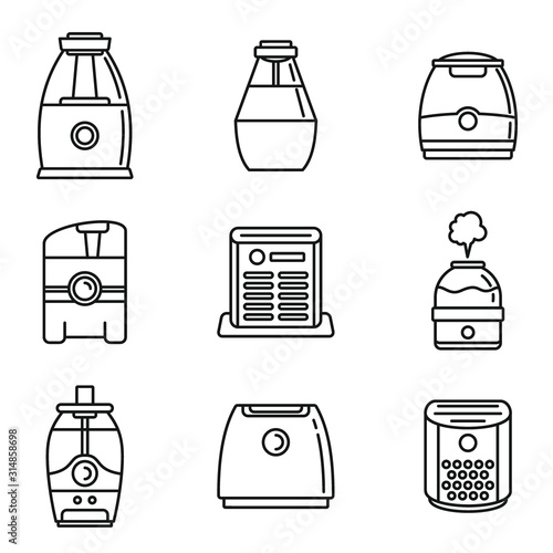 Home air purifier icons set. Outline set of home air purifier vector icons for web design isolated on white background
