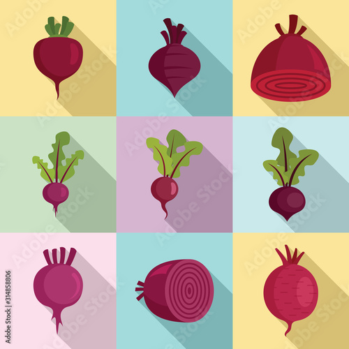 Beet icons set. Flat set of beet vector icons for web design