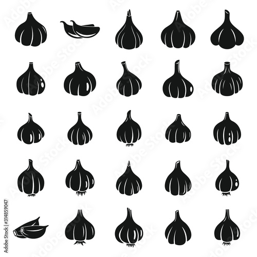 Garlic icons set. Simple set of garlic vector icons for web design on white background