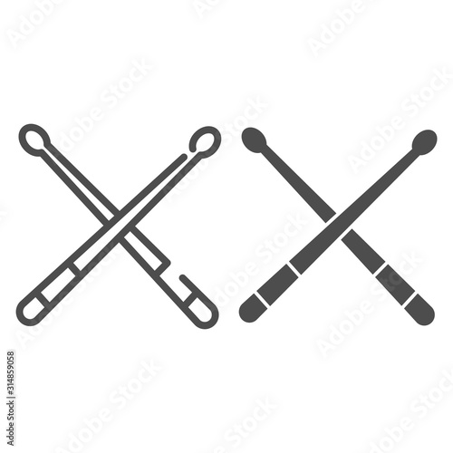 Drum sticks line and glyph icon. Wooden drumsticks vector illustration isolated on white. Musical equipment outline style design, designed for web and app. Eps 10.