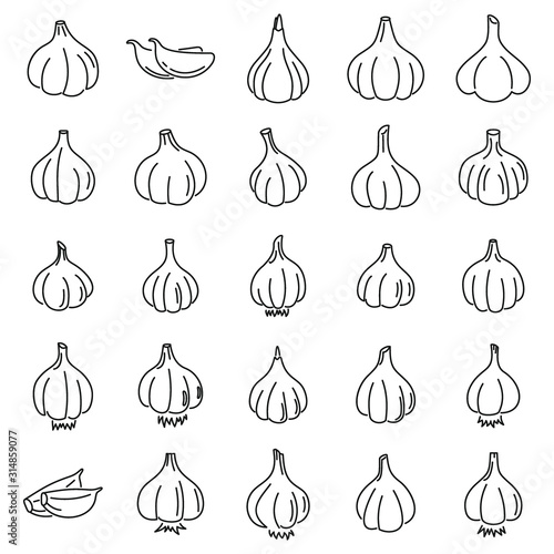 Garlic food icons set. Outline set of garlic food vector icons for web design isolated on white background