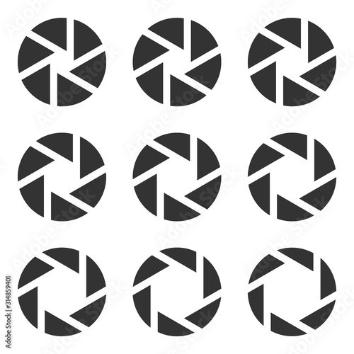 Camera lens diaphragm icon set. Camera shutter symbols, Vector illustration