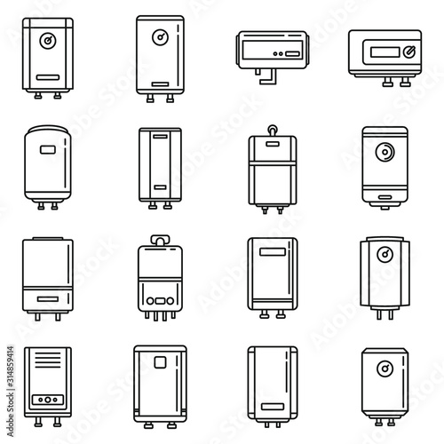 Water boiler icons set. Outline set of water boiler vector icons for web design isolated on white background