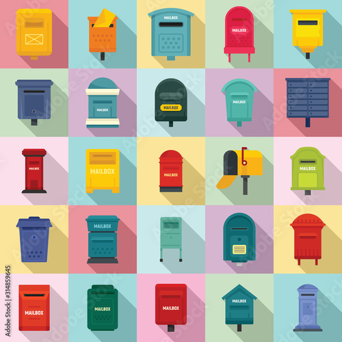 Mailbox icons set. Flat set of mailbox vector icons for web design