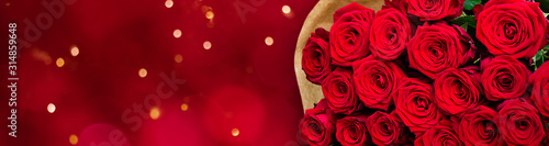 Panoramic background with Bouquet of red flowers roses