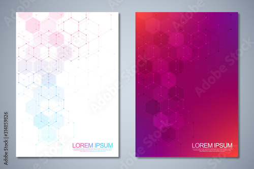 Vector templates for cover or brochure with abstract hexagons pattern. Concepts and ideas for medical, healthcare technology, innovation medicine, science.