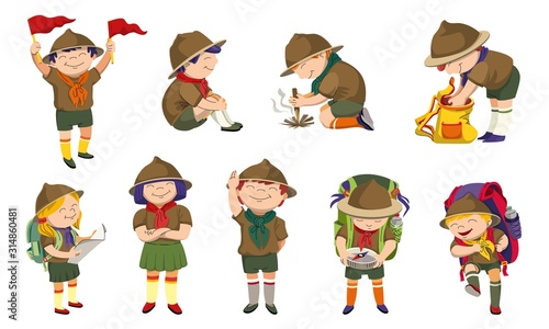 Scout icons set. Cartoon set of scout vector icons for web design