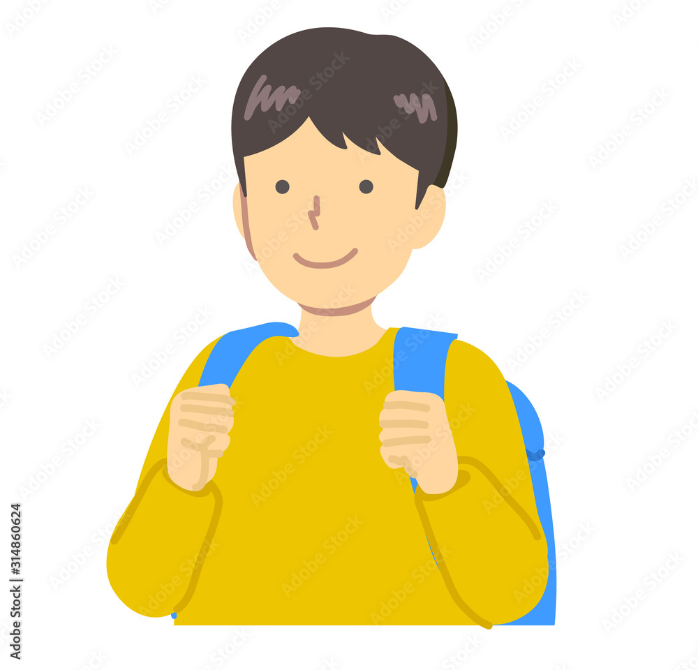 黄色い服を着たリュックを背負う男の子 Stock ベクター Adobe Stock
