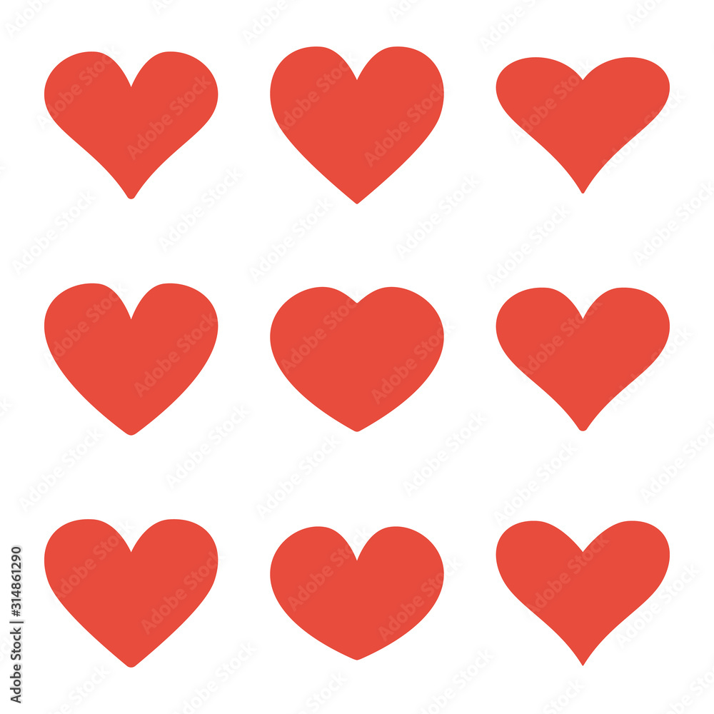 Set of red heart icons in a flat design Set of red heart icons in a flat design