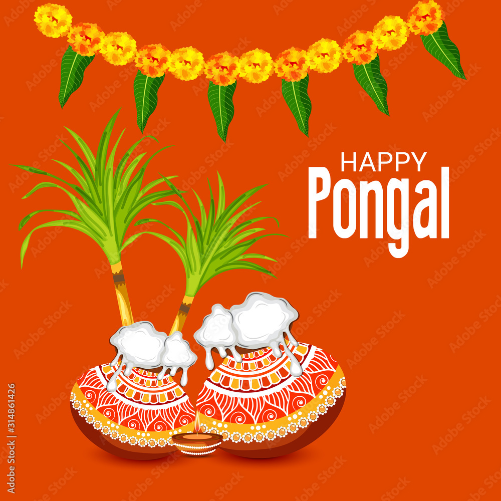 Φωτογραφία Vector illustration of a Background for Happy Pongal Holiday Harvest Festival of Tamil Nadu South India