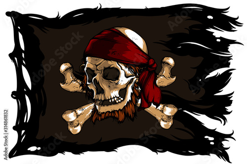 Skull and bones on a pirate flag photo
