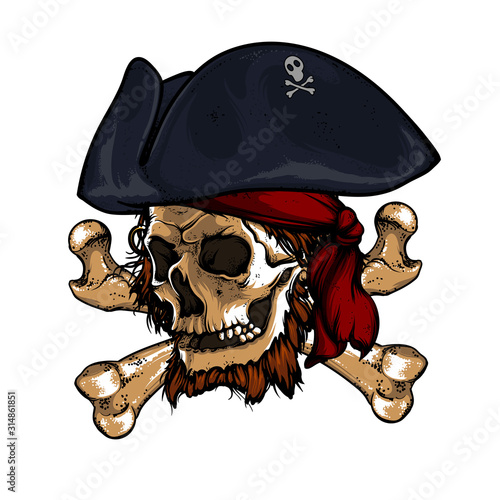 Skull of a pirate in a hat