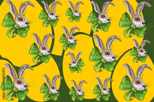 Festive hare with a green velvet bow