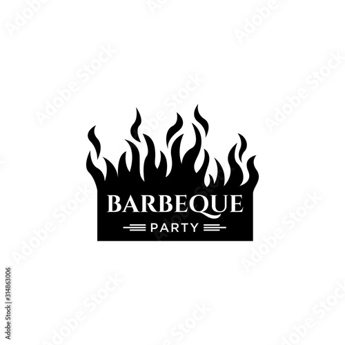 Vintage Retro Rustic BBQ Grill, Barbecue, Barbeque, Label Stamp Logo design vector, Barbecue logo with meat cutlery and fire combined in beautiful typography