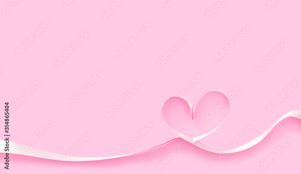 valentine's day background,  heart shape with pink ribbon