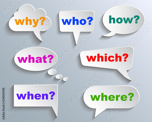 Set different white question speech bubble, chat sign - stock vector