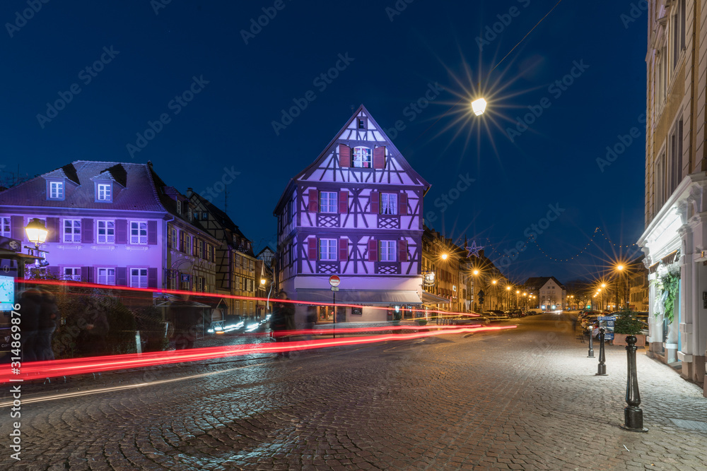 Night landscapes of old town in Colmar in winter