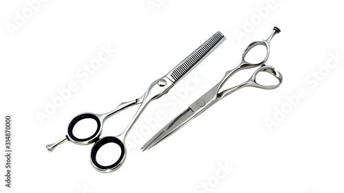 Hairdresser's scissors on a white background