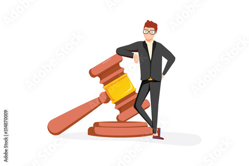 Business lawyer holding wooden judge gavel. Legal verdict, legislation authority vector concept. Legality Illustration