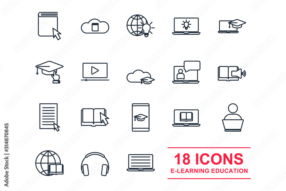 Set online education element icon template color editable. E-learning pack symbol vector sign isolated on white background illustration for graphic and web design. Set online education element icon template color editable. E-learning pack symbol vector sign isolated on white background illustration for graphic and web design.