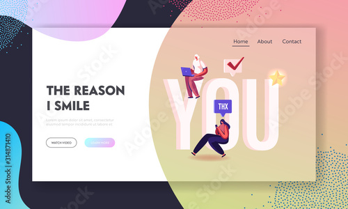 Thank You Website Landing Page. Grateful Blogger or Media Person Give Thanks to Followers in Internet Social Networks. Mobile Communication Technology Web Page Banner. Cartoon Flat Vector Illustration