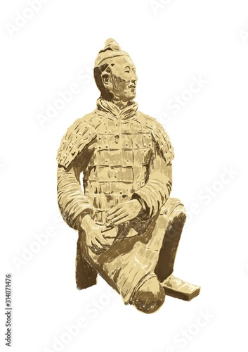 digital paint of qin emperor sculpture illustration, isolated clay statue © plalek