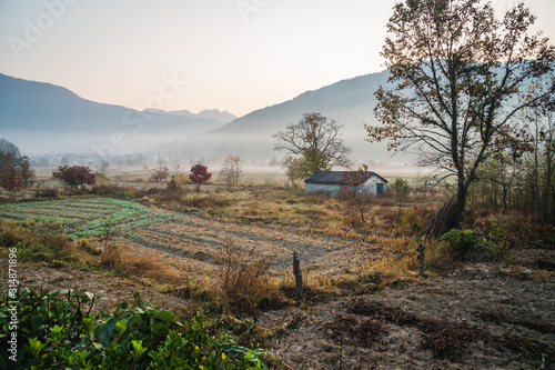 Fototapeta Naklejka Na Ścianę i Meble -  Picturesque autumn morning in the countryside in Huanghan region, close to Hongcun and Tachuan villages in China, Yi County