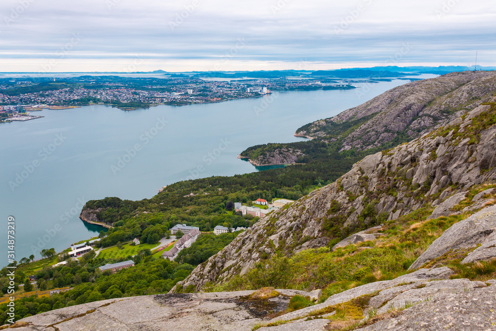 Scenic view on the Dalsnuten valley and Gandsfjord from the top of the hills, Rogaland county, Norway
