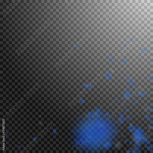 Dark blue flower petals falling down. Favorable ro