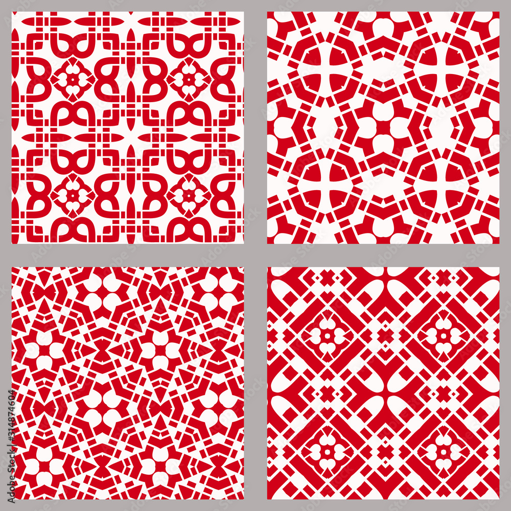 Seamless chinese geometric pattern with traditional symbols. Asian ethnic ornament. Vector set of 4. Use for wallpaper, pattern fills,textile design.