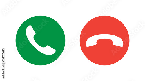 Call answer and reject buttons on white isolated background.
